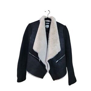 Zara Trafaluc Black Faux Leather & Faux Fur Shearling Jacket Womens Size M